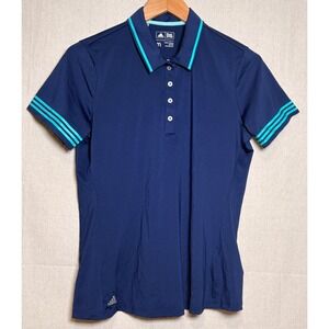 Adidas Golf Womens Navy Blue Teal Stripe Performance Golf Polo Shirt Sz Medium